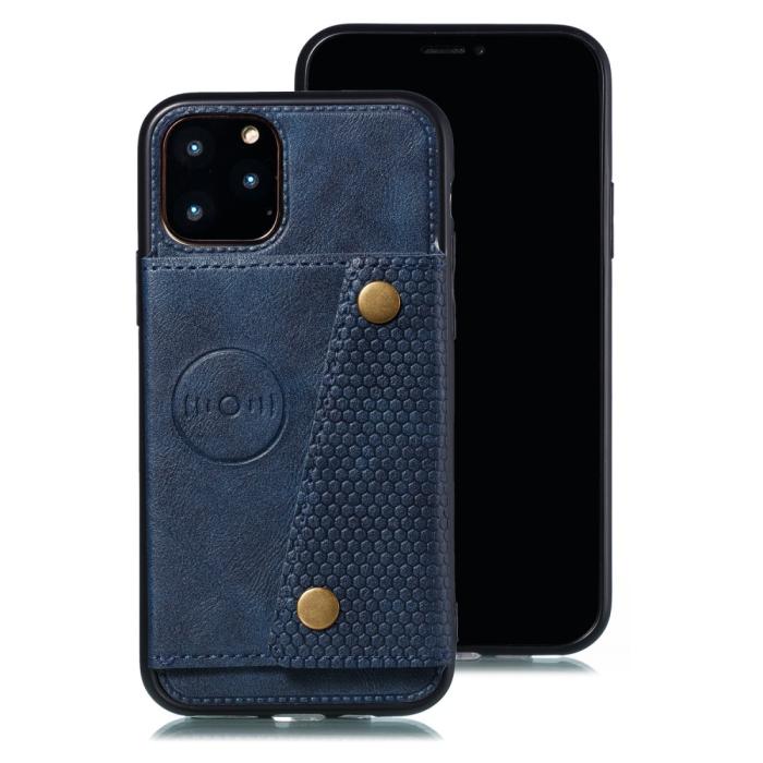 Bild 2,  iPhone 12 Pro Max - Läder Skal Med Kortfack Och Magnet - Blå