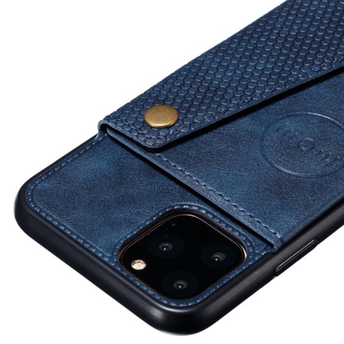 Bild 4,  iPhone 12 Pro Max - Läder Skal Med Kortfack Och Magnet - Blå