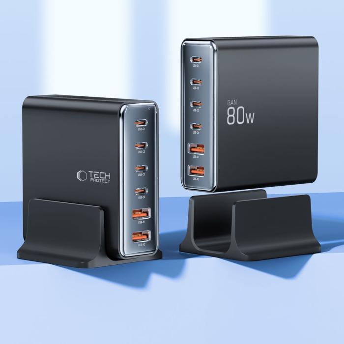 Bild 3, Tech-Protect Tech-Protect 80W Laddstation USB-C / USB-A Svart