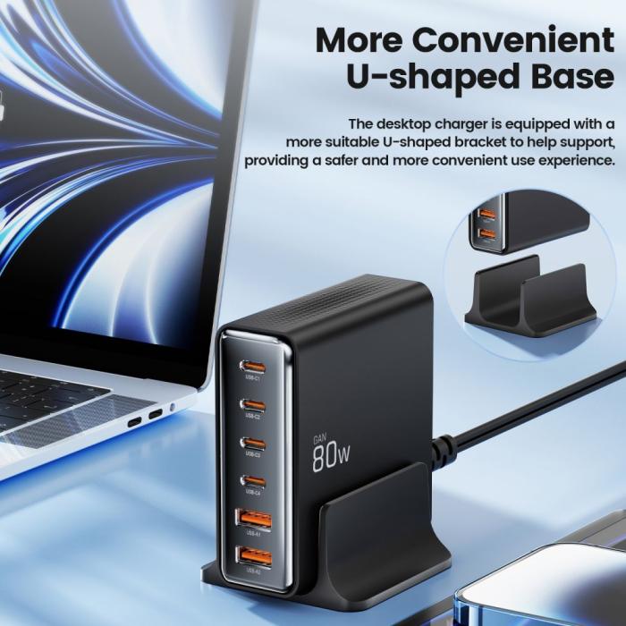 Bild 4, Tech-Protect Tech-Protect 80W Laddstation USB-C / USB-A Svart