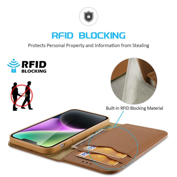 Bild 4, DUX DUCIS DUX DUCIS iPhone 15 Fodral Hivo RFID Läder Brun