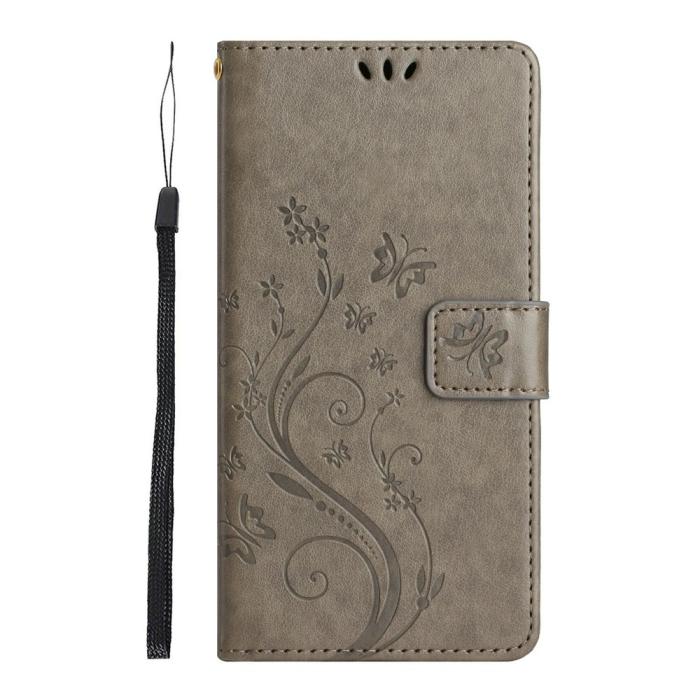 Bild 5,  Samsung Galaxy A27 5G Fodral Blommor/Fjärilar Grå