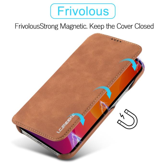 Bild 5, LC.IMEEKE iPhone 13 - LC.IMEEKE Retro Flip Fodral - Brun