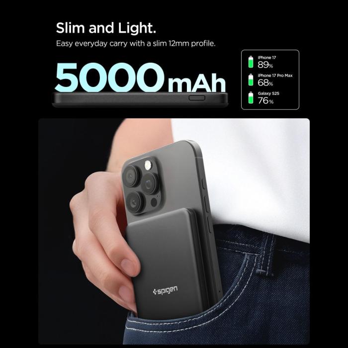 Bild 4, Spigen Spigen 5000 mAh 22.5W Qi2 MagSafe Powerbank Essential Svart