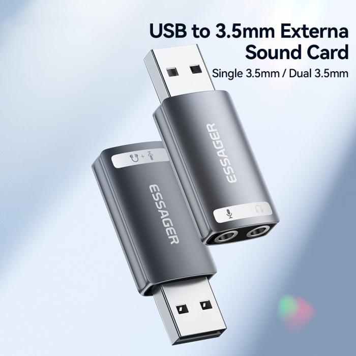 Bild 3, ESSAGER ESSAGER USB-A till 2x AUX 3.5mm Adapter
