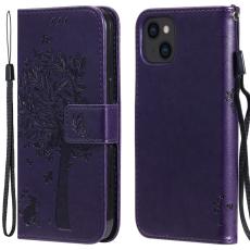  iPhone 13 - Tryckt Tr&auml;d/Katt Design Fodral - M&ouml;rk Lila
