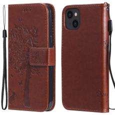  iPhone 13 - Tryckt Tr&auml;d/Katt Design Fodral - Brun