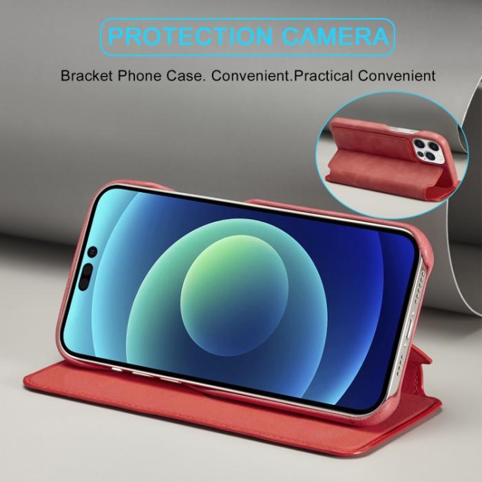 Bild 6, LC.IMEEKE LC.IMEEKE iPhone 14 Plus Fodral Flip Läder Röd