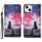  iPhone 14 Fodral Med Tryck Galaxy Katt