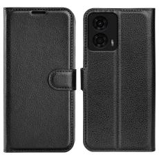  Motorola Moto G04 4G/G24 4G Fodral Litchi L&auml;der Svart