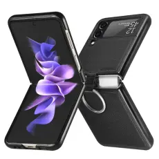  Galaxy Z Flip 3 Skal Litchi Ring Svart