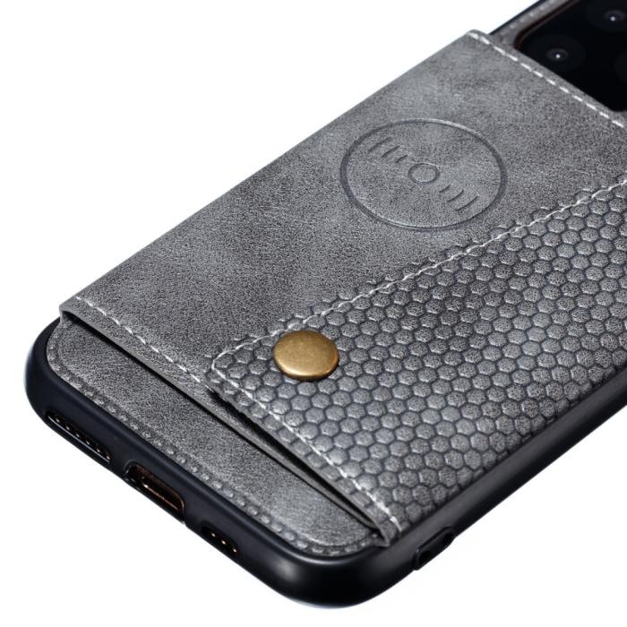 Bild 3,  iPhone 12 / 12 Pro - Läder Skal Med Kortfack Och Magnet - Grå