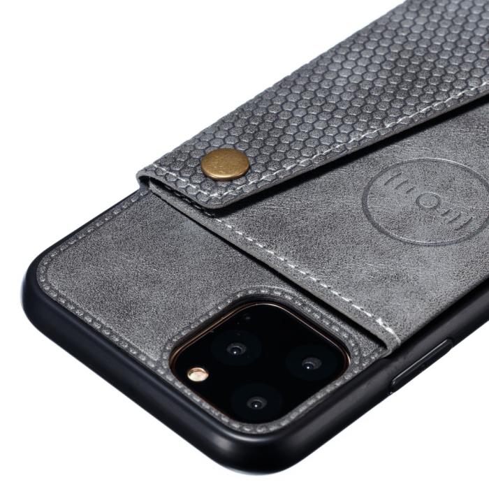Bild 4,  iPhone 12 / 12 Pro - Läder Skal Med Kortfack Och Magnet - Grå