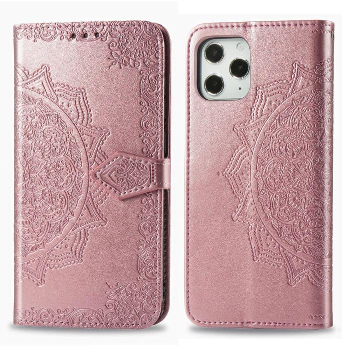 Bild 3,  iPhone 12 Pro Max - Mandala Läder Fodral - Roséguld