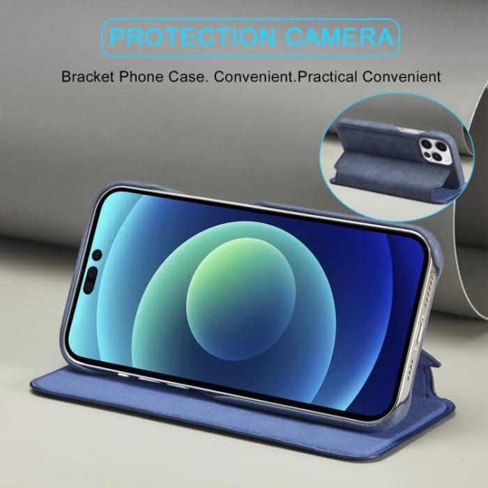 Bild 6, LC.IMEEKE LC.IMEEKE iPhone 14 Plus Fodral Flip Läder Blå
