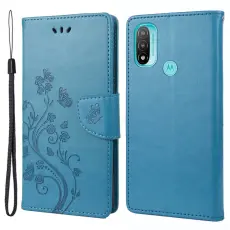  Motorola Moto E20 / E40 Fodral Tryckt Fj&auml;ril Textur Bl&aring;