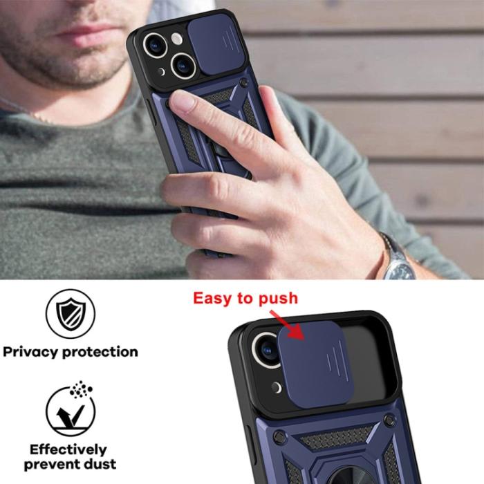 Bild 4,  iPhone 14 Skal Armor Hybrid Ring CamShield Blå
