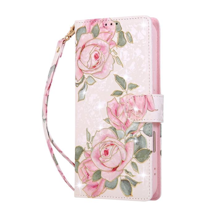 Bild 5,  iPhone 17 Pro Max Fodral RFID Läder Rosa Blommor