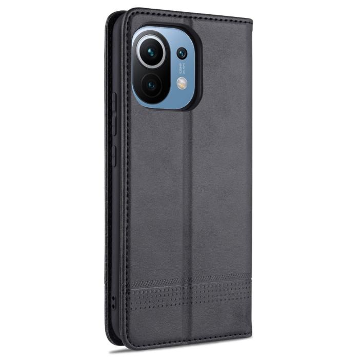 Bild 3, AZNS Xiaomi Mi 11 - AZNS Läder Flip Fodral - Svart