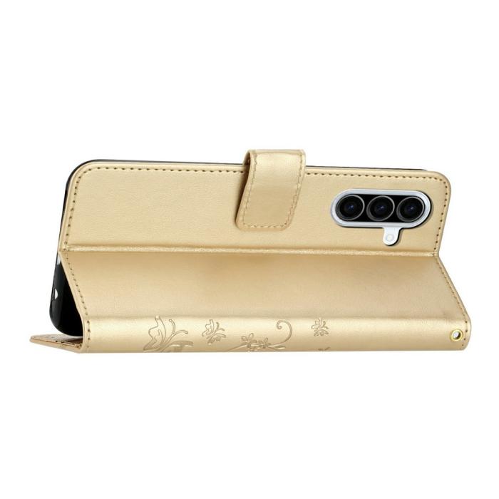 Bild 2,  Samsung Galaxy A27 5G Fodral Blommor/Fjärilar Guld