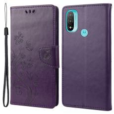  Motorola Moto E20 / E40 Fodral Tryckt Fj&auml;ril Textur Lila