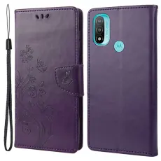  Motorola Moto E20 / E40 Fodral Tryckt Fj&auml;ril Textur Lila