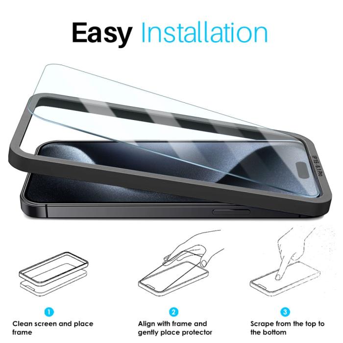 Bild 3, NORTHJO NORTHJO iPhone 15 Pro Skärmskydd 2-PACK Härdat Glas