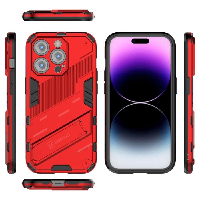 Bild 5,  iPhone 14 Pro Skal Hybrid Med Kickstand Röd