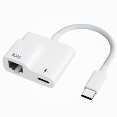  2in1 60W USB-C Till RJ45 Ethernet Adapter Vit