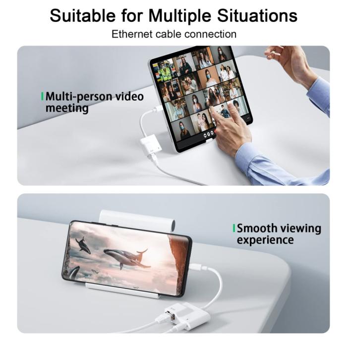 Bild 3,  2in1 60W USB-C Till RJ45 Ethernet Adapter Vit