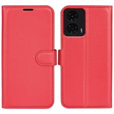  Motorola Moto G04 4G/G24 4G Fodral Litchi L&auml;der R&ouml;d