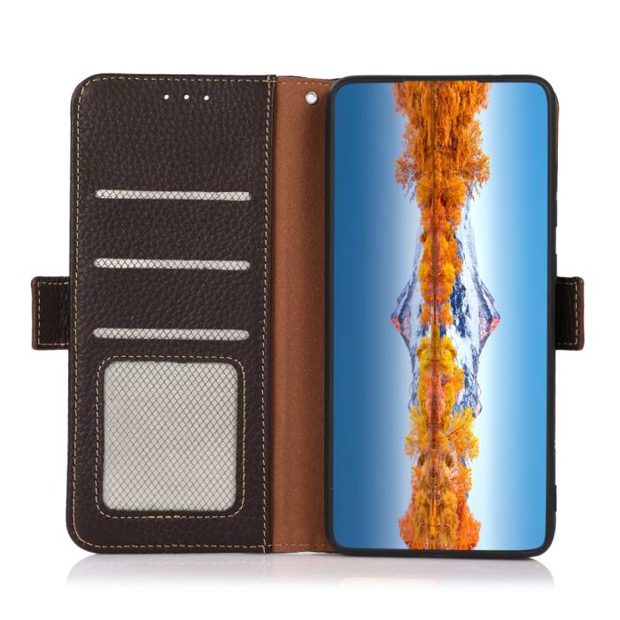 Bild 4, KHAZNEH KHAZNEH Samsung Galaxy A25 5G Fodral Litchi RFID Äkta Läder Brun