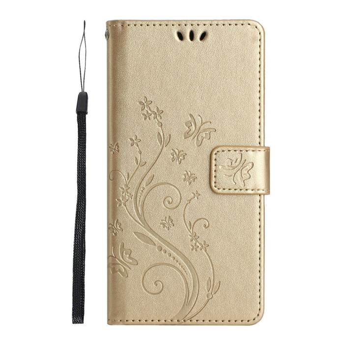 Bild 5,  Samsung Galaxy A27 5G Fodral Blommor/Fjärilar Guld