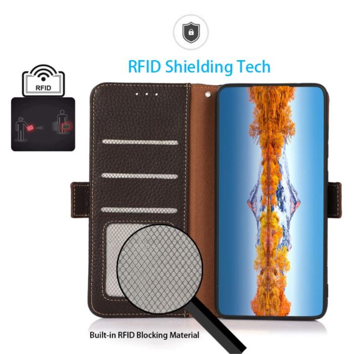 Bild 2, KHAZNEH KHAZNEH Xiaomi 14 Ultra Fodral RFID Litchi Äkta Läder Brun