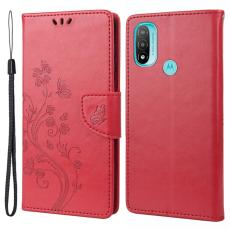  Motorola Moto E20 / E40 Fodral Tryckt Fj&auml;ril Textur R&ouml;d