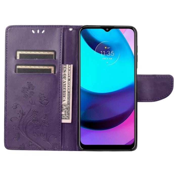 Bild 6,  Motorola Moto E20 / E40 Fodral Tryckt Fjäril Textur Lila