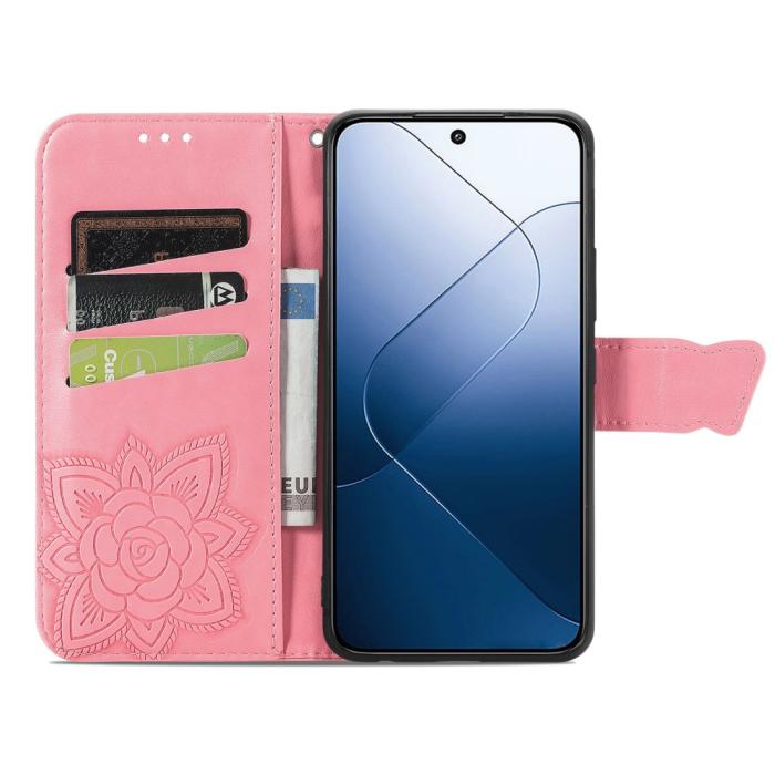 Bild 2,  Xiaomi 14T Fodral Med Fjäril Tryck Rosa