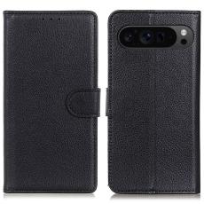  Google Pixel 10/10 Pro/9/9 Pro Fodral Litchi L&auml;der Svart