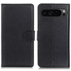  Google Pixel 10/10 Pro/9/9 Pro Fodral Litchi L&auml;der Svart