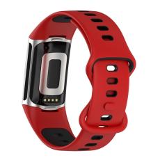  Fitbit Charge 6 / 5 Armband Silikon Tv&aring;f&auml;rgat R&ouml;d/Svart