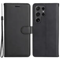  Samsung Galaxy S24 Ultra Fodral Solid L&auml;der Svart