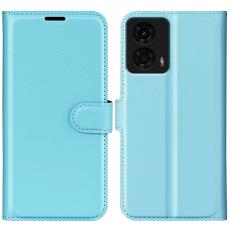  Motorola Moto G04 4G/G24 4G Fodral Litchi L&auml;der Ljus Bl&aring;