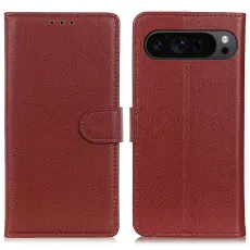  Google Pixel 10/10 Pro/9/9 Pro Fodral Litchi L&auml;der Brun