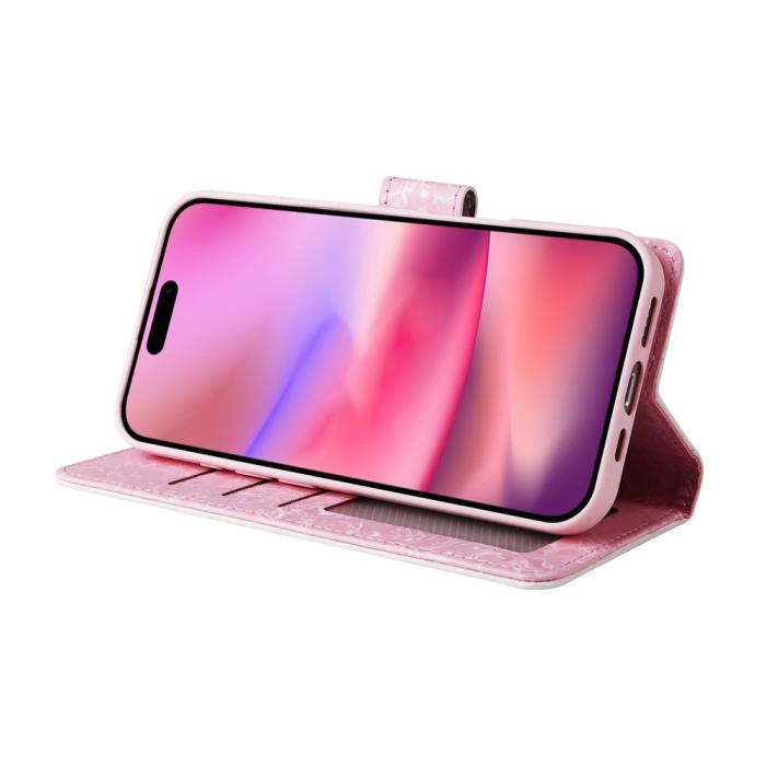 Bild 3,  iPhone 17 Fodral RFID Läder Rosa Blommor