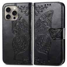  iPhone 16 Pro Max Fodral Med Fj&auml;ril Tryck Svart
