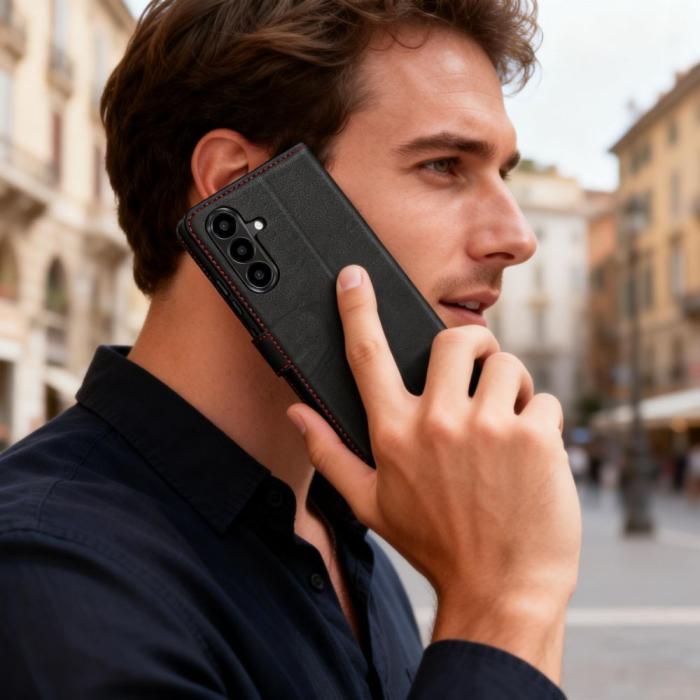 Bild 5, Tech-Protect Tech-Protect Galaxy A57 5G Fodral Läder Svart / Röd