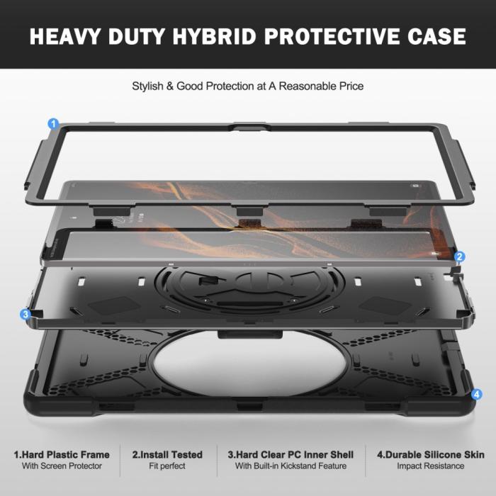 Bild 6,  Galaxy Tab S8 Ultra Skal X-Shape Shockproof Kickstand