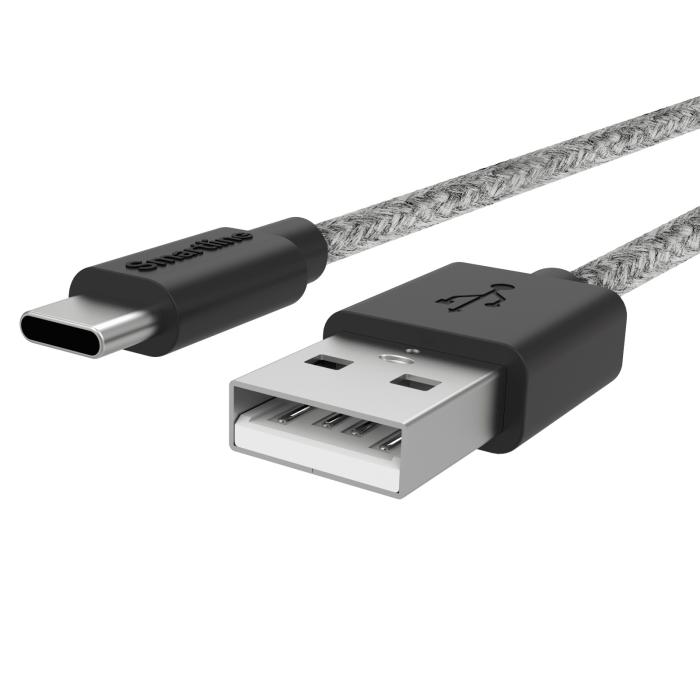 Bild 2, Smartline Smartline 2m 3A USB-C Fuzzy Laddningskabel Grå
