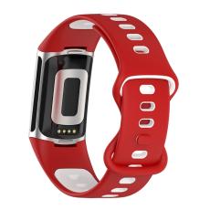  Fitbit Charge 6 / 5 Armband Silikon Tv&aring;f&auml;rgat R&ouml;d/Vit