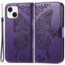  iPhone 15 Plus Fodral Med Fj&auml;ril Tryck Lila